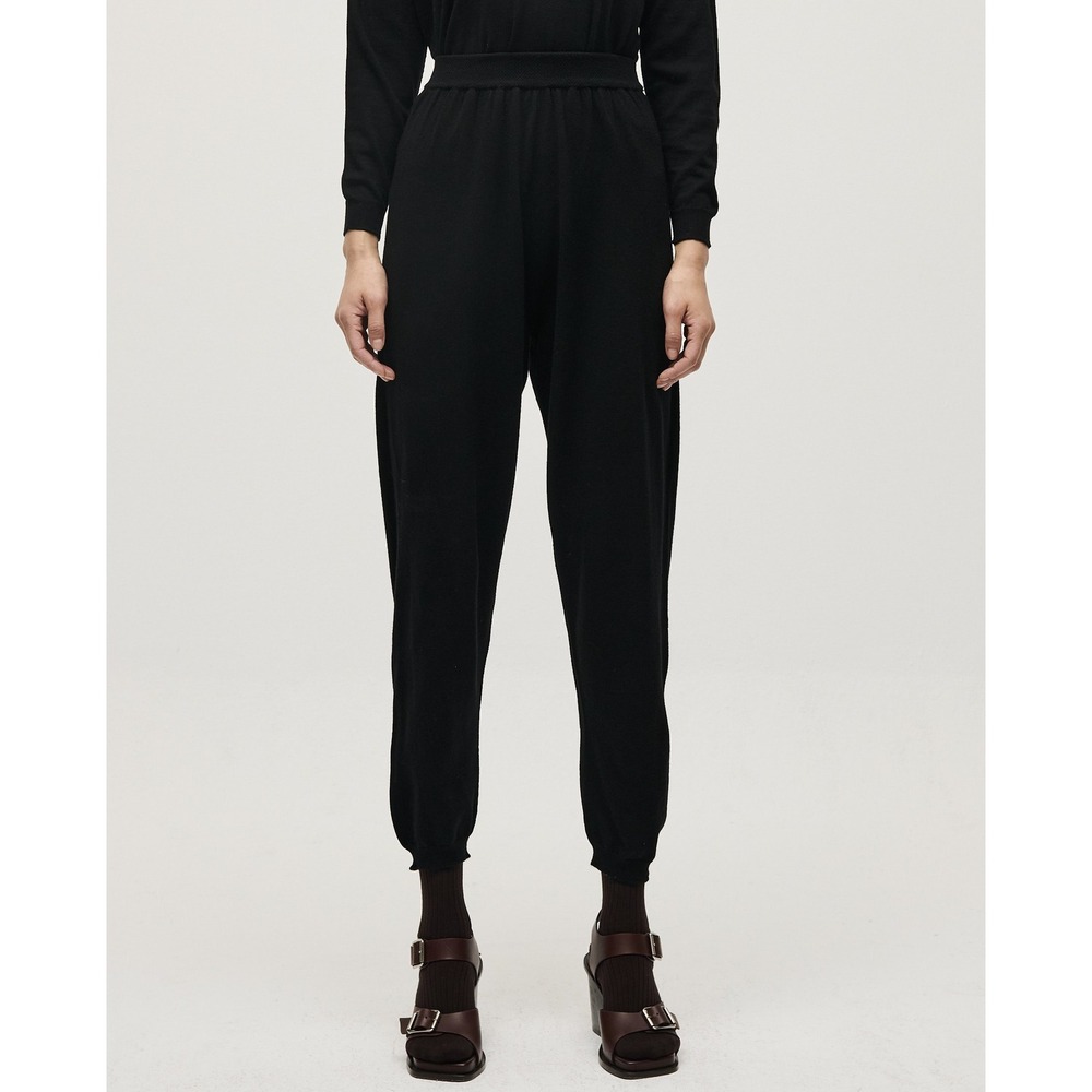 Babaa no25 Black Knit Jogger Pants Trouser High Rise Waistband Tapered Wool
